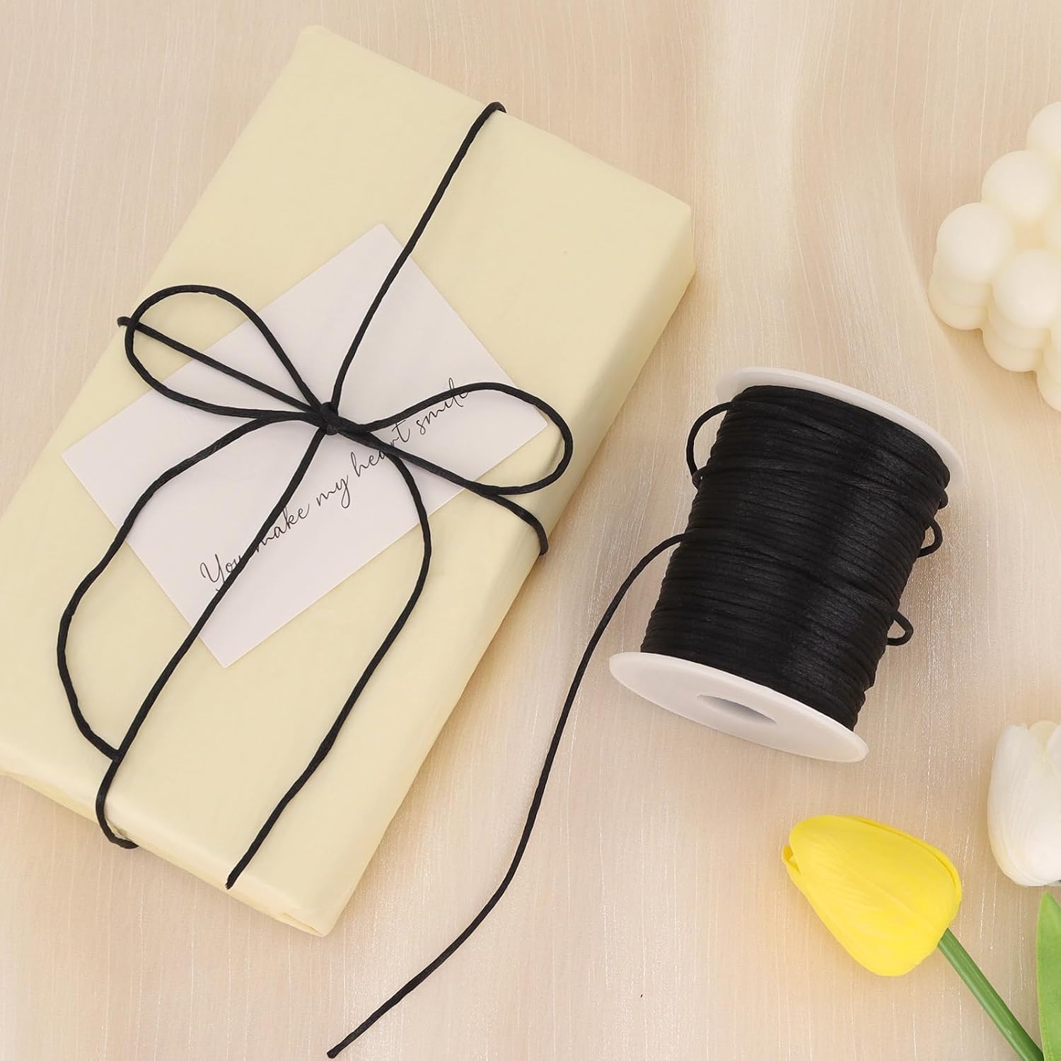 2MM 110 Yards Black Nylon Cord, Wind Chime Cord for Bracelet Necklace Jewelry Making, Satin Nylon String for Beading Thread Rattail Macrame Kumihimo Crafts Chinese Knotting - Image 6