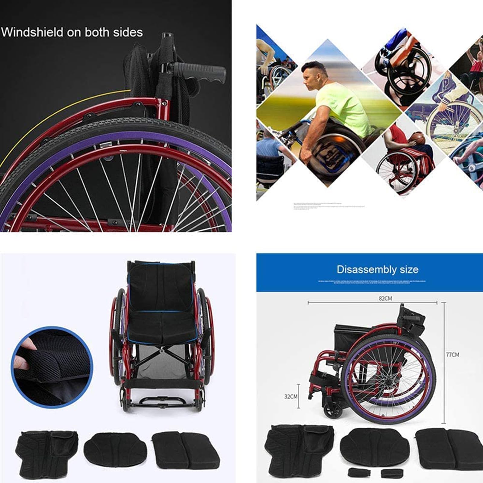 Silla de Ruedas Ultraligera, Silla de Ruedas Manual Plegable de Aleación de Aluminio