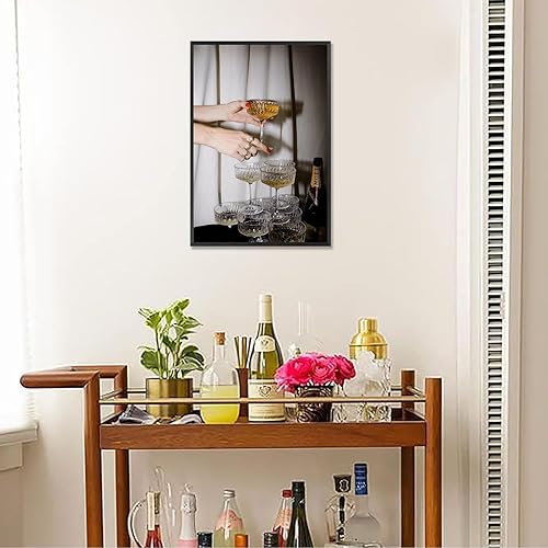 Miniatura 6 de Dcvjiy Divertidas copas de champán coloridas en lienzo, arte para la pared, póster retro de torre de champán, impresiones de carrito de bar,