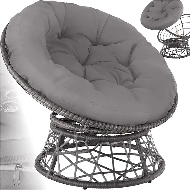 Tectake Papasan Rieten Stoel - Grijze Swivel Lounge Stoel