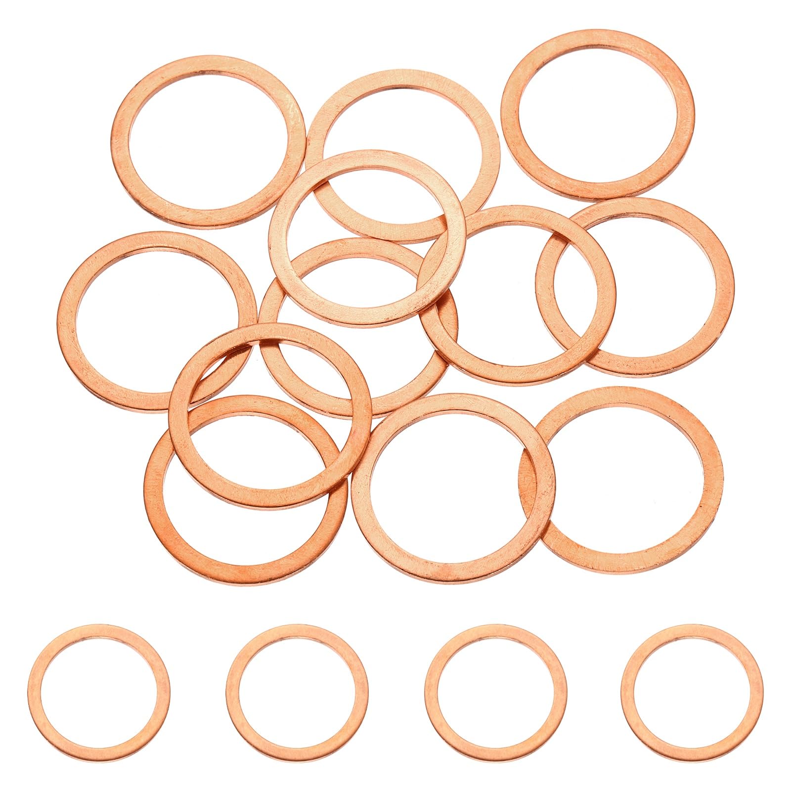 DEFANEX 16 Pcs M24 Copper Washer Sealing Ring (24mm ID 30mm OD 1.5mm Thickness) Metric Sealing Gasket Flat Crush Washer, for Automotive Plumbing Mechanical Oil Drain Plug