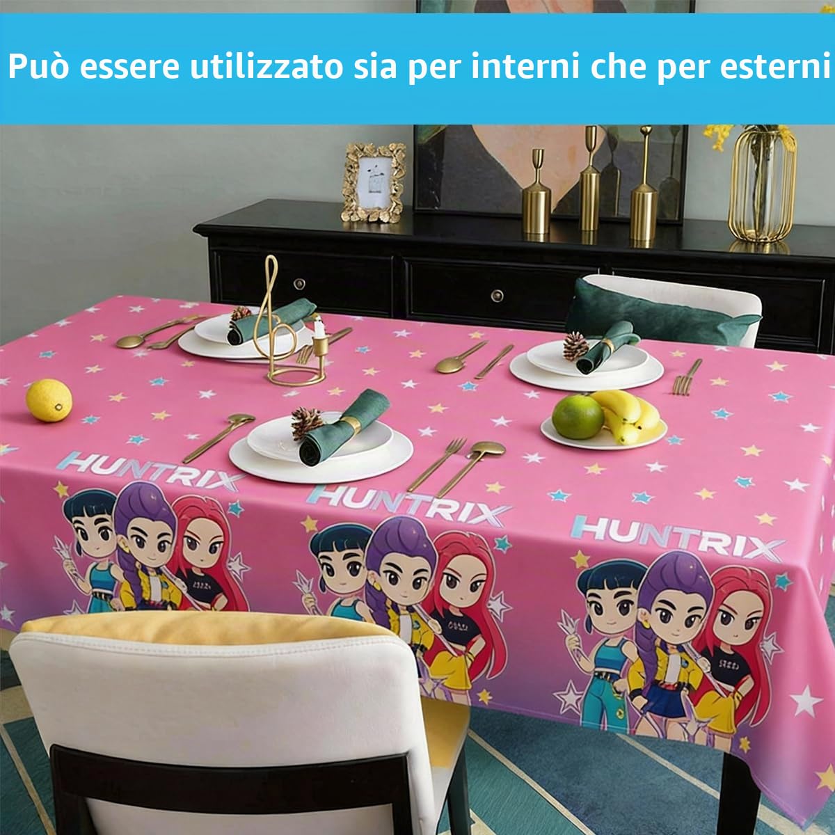 3 pezzi Tovaglia per feste dei Cacciatori di Demoni Tovaglia monouso Tovaglia rettangolare Tovaglia scintillante per esterni, picnic, matrimonio, feste, decorazioni da tavola, 183 x 137 cm