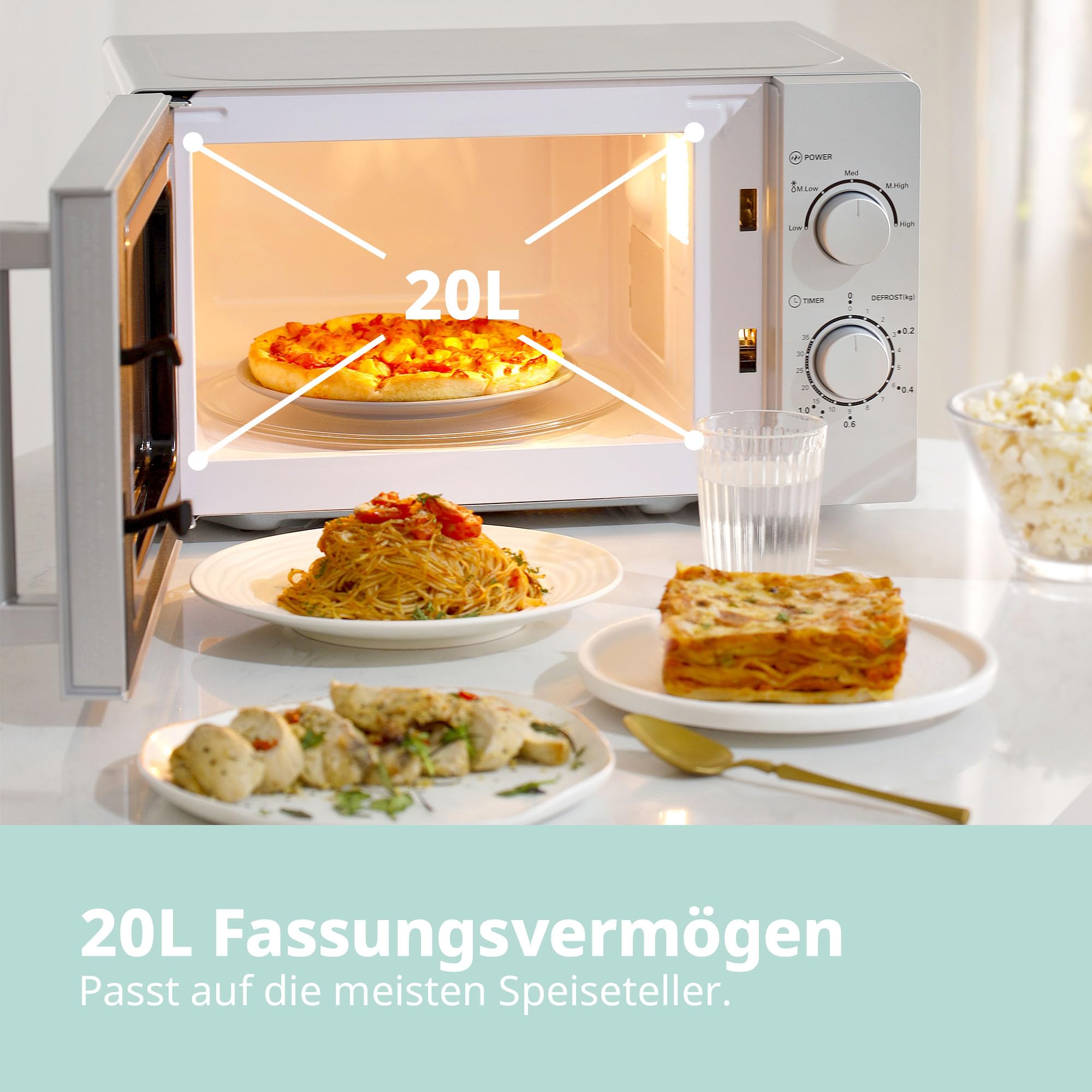 Comfee CMSN 20 Mikrowelle Solo 20L 700W 5 Leistungsstufen Silber
