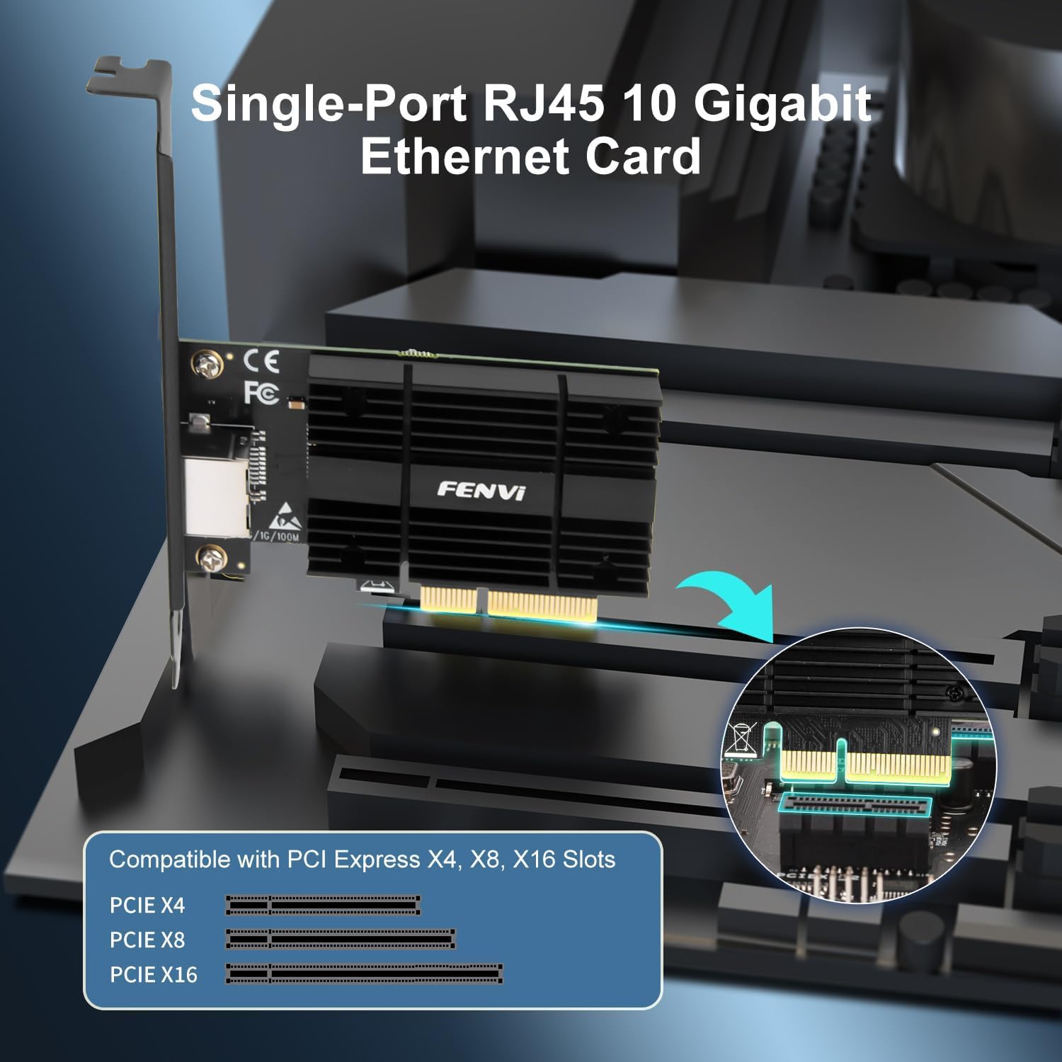 Fenvi Carte réseau PCIe 10G avec contrôleur Marvell AQC113, adaptateur Ethernet 10G Base-T, carte réseau RJ45 compatible avec Windows 10/11, Linux