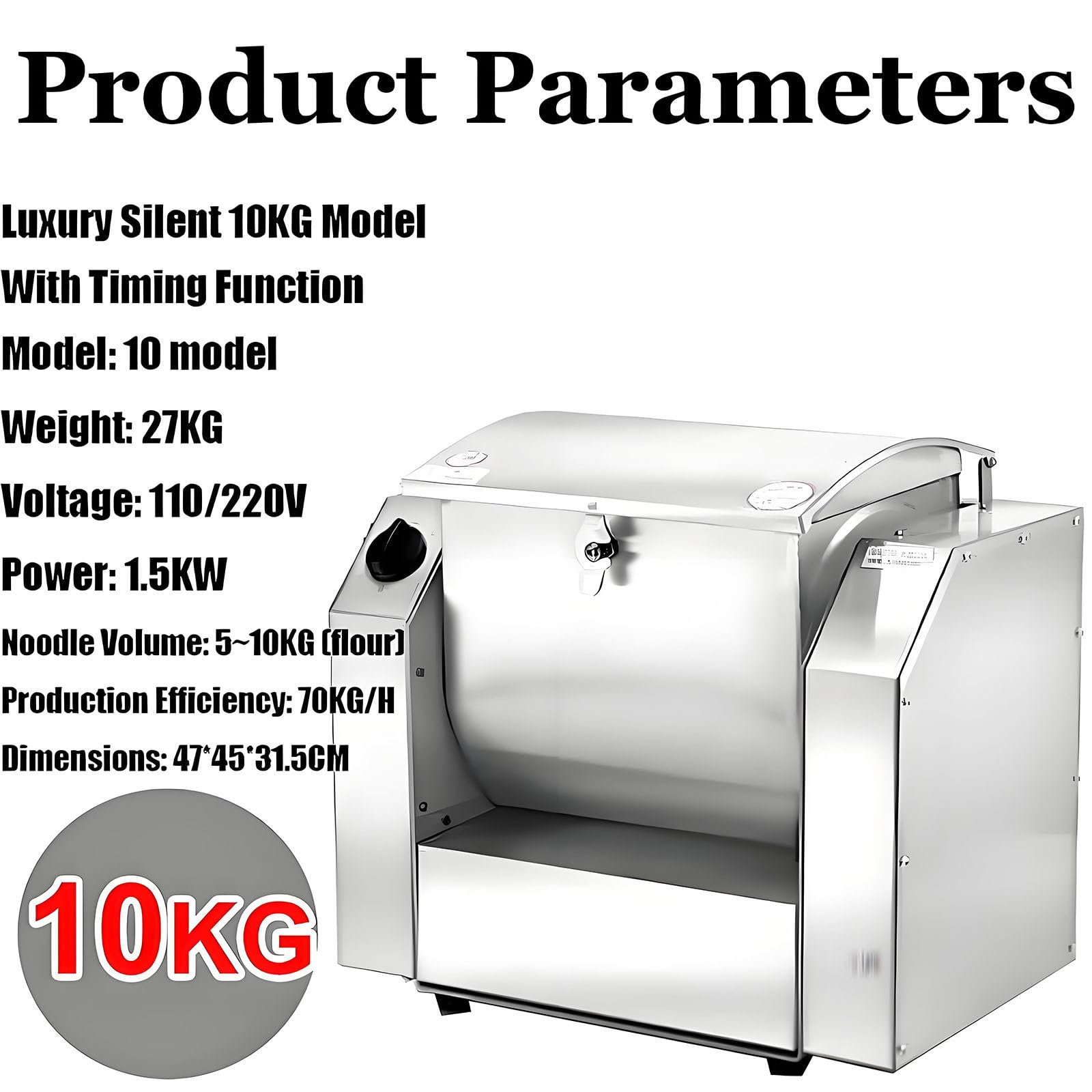 Impastatrice Professionale, Impastatrice Elettrica per Farina, Impastatrice Completamente Automatica, Impastatrice per Farina, Impastatrice in Acciaio Inox, per Preparare Pasta E Pizza 10kg