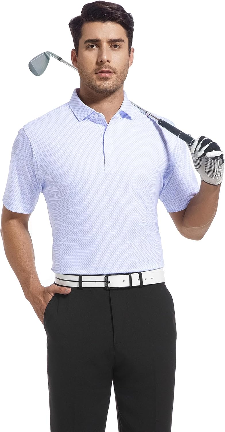 Esabel.C Mens Golf Shirts Print Moisture Wicking Short Sleeve Performance Dry Fit Stretch Active Polo Shirts for Men
