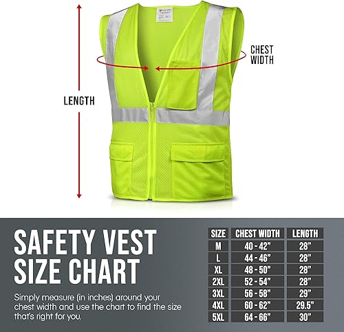 Miniatura 6 de Glow Shield High Visibility Class 3 ANSI Safety Vest with Sleeves, Wide Reflective Stripes & Zipper Closure, S to 4XL