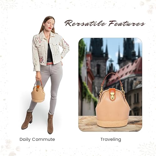 Miniatura 2 de OLD TREND Bolso bandolera Doctor Bucket Bolso lujoso y versátil para mujer Cuero de vaca genuino