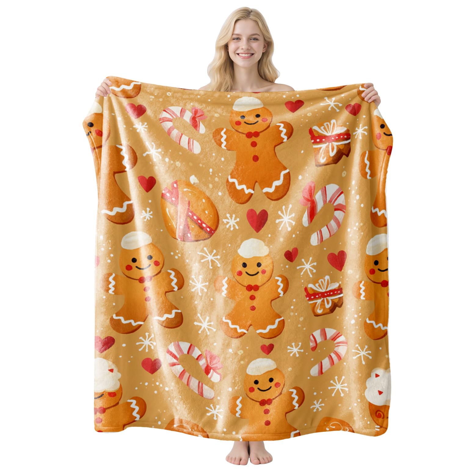 ENEN Christmas Xmas Throw Blanket Soft Warm Flannel Blankets for Couch Breathable All Season Soft Cozy and Lightweight for Sofa Large Fluffy Bed Plush Throws (Cookies,130x150cm)