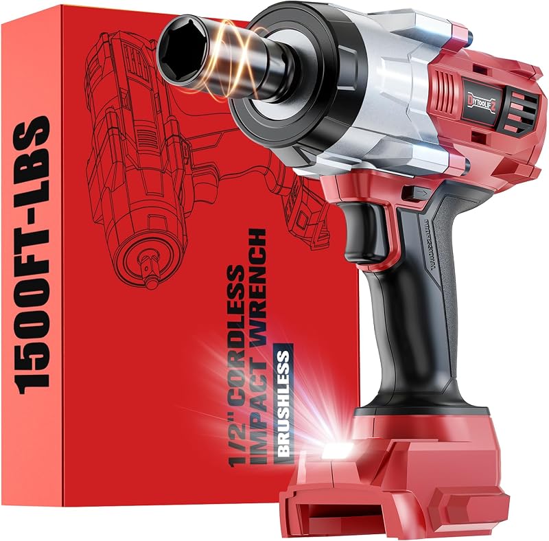DIYtoolifz 2000N.M Cordless Impact Wrench Compatible with Milwaukee 18V | 1/2" Brushless Impact Gun, 3-Speed High Torque Impact Driver for Tire Removal, Rusted Bolts, Heavy Equipment(Tool Only)