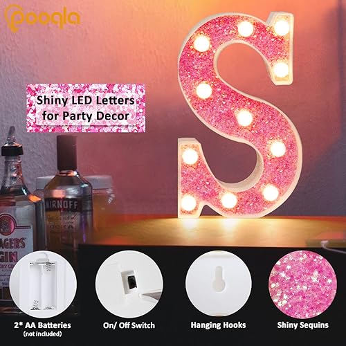 Miniatura 4 de Pooqla - Letras con iluminación LED, con brillantina, alimentado por baterías para luz nocturna, fiestas de cumpleaños, bodas, regalos para niñas,