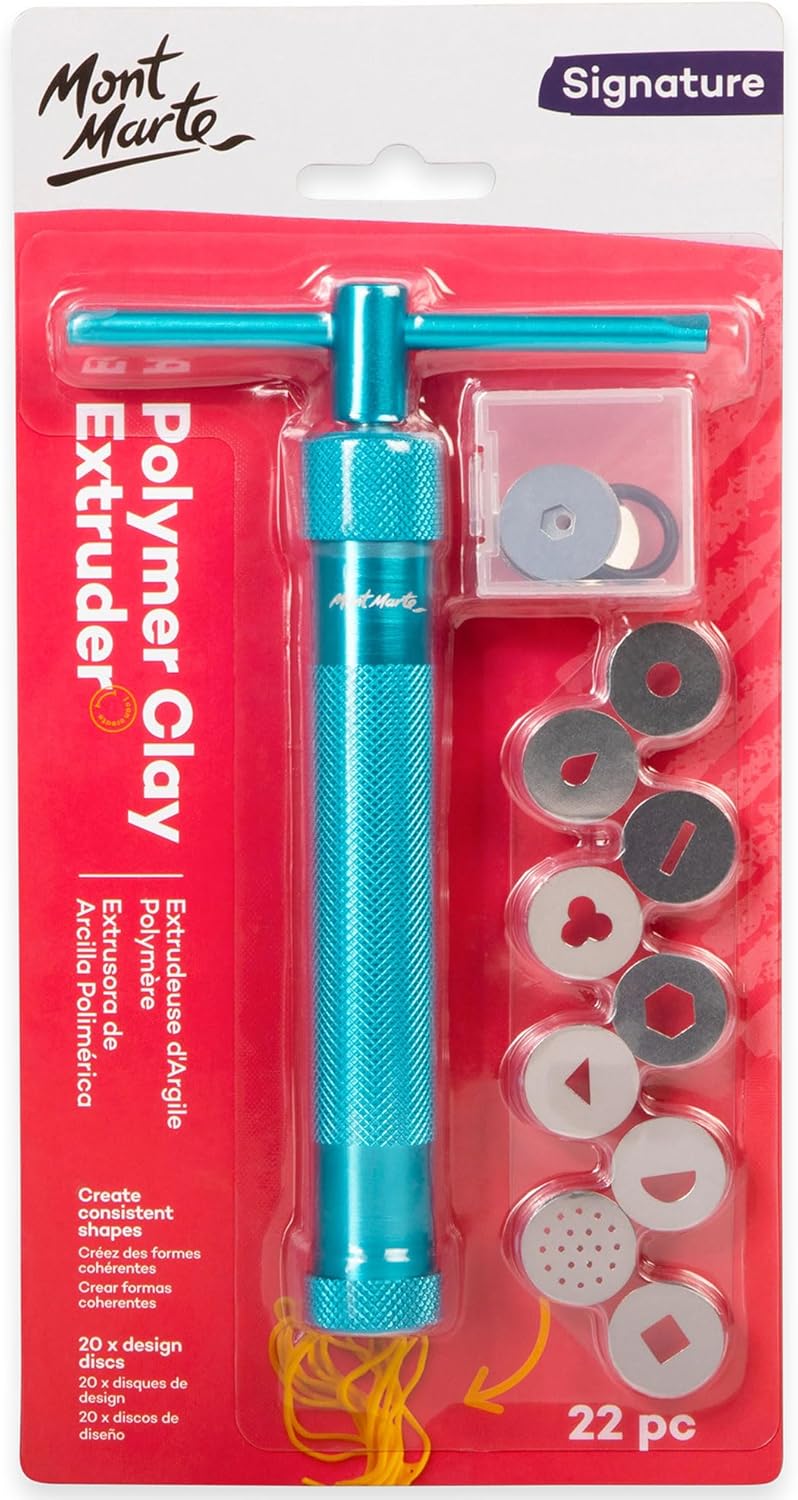 Mont Marte Signature Polymer Clay Extruder 22pc Set - 20 Stainless Steel Discs for Jewelry, Sculptures, Miniatures