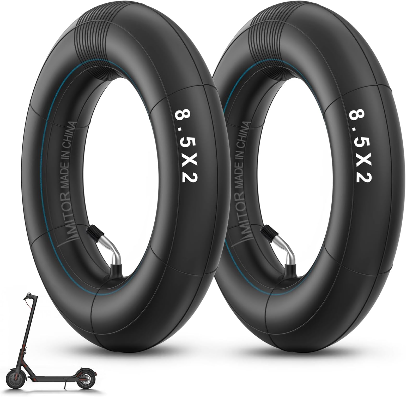 8.5 Inch Inner Tube - Thickened Electric Scooter Inner Tube 8 1/2 x2 with Silver 45° Valve, Replacement Inflatable Tyre for Xiaomi Pro 2 1S M365 Pro Mi3, 2PCS (Only for Non-Powered Wheel)