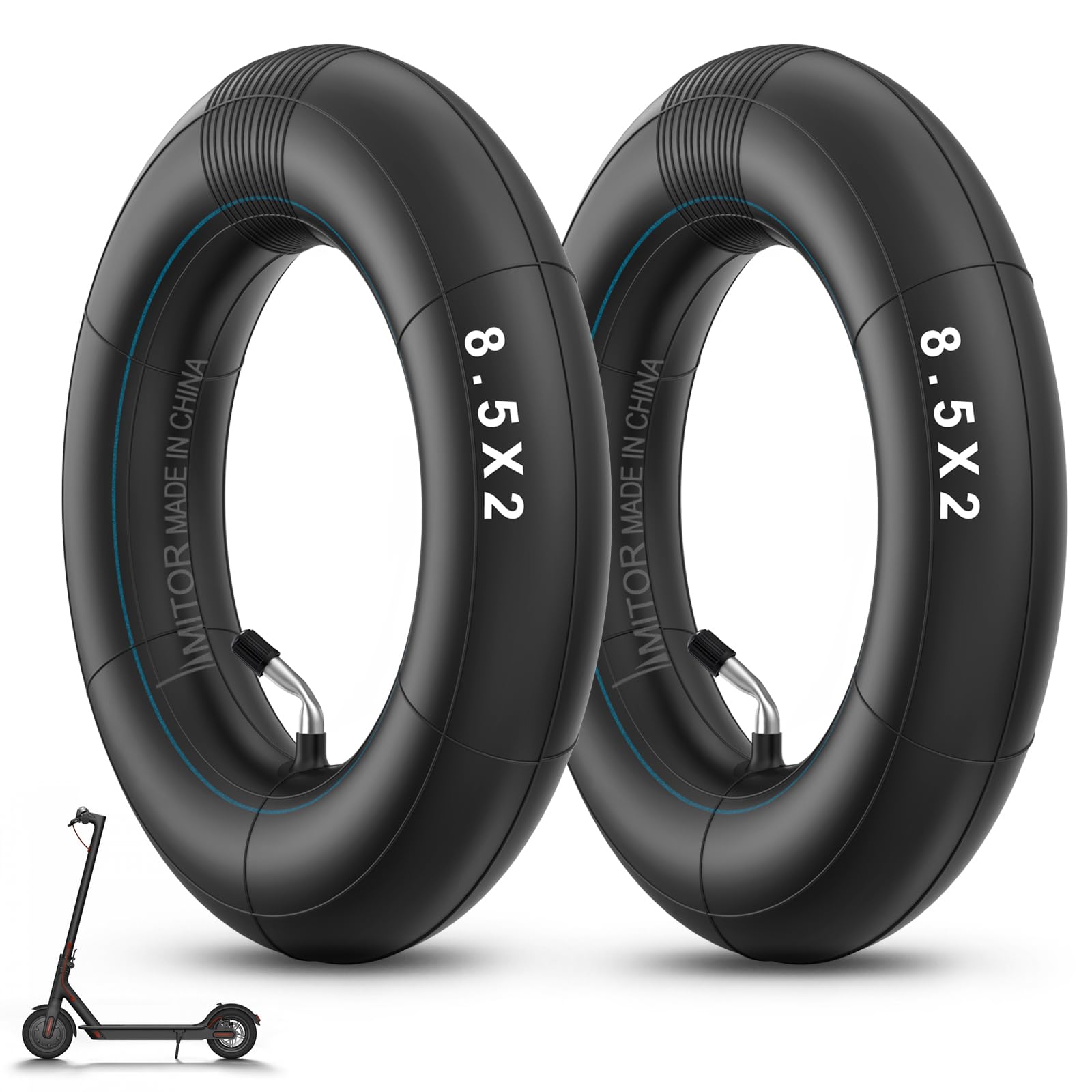 8.5 Inch Inner Tube - Thickened Electric Scooter Inner Tube 8 1/2 x2 with Silver 45° Valve, Replacement Inflatable Tyre for Xiaomi Pro 2 1S M365 Pro Mi3, 2PCS (Only for Non-Powered Wheel)