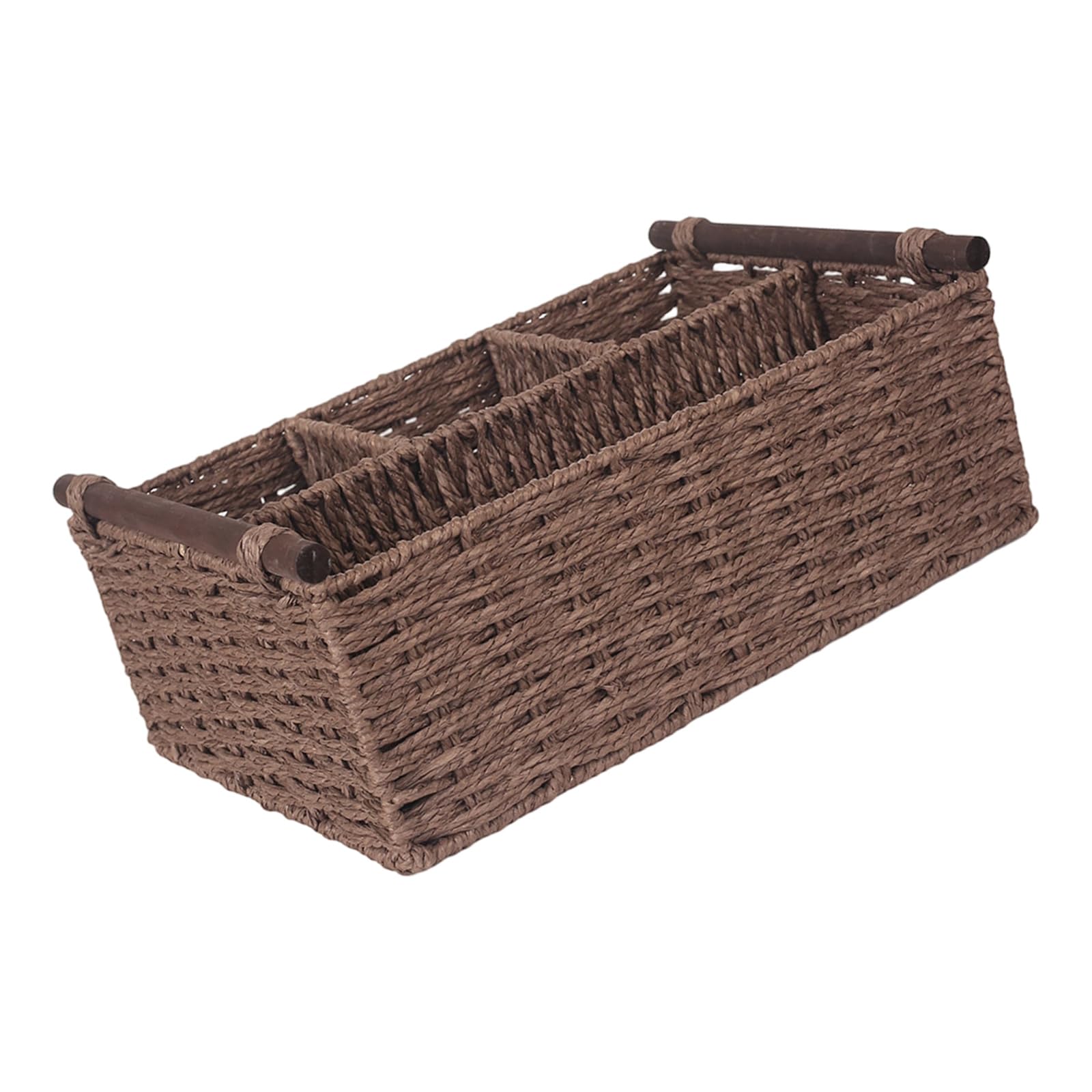 ZEPFJHE User Friendly Woven Paper Bin with Wooden Handle Portable Storage Container Perfect for and Bedroom Small Paper Storage Box