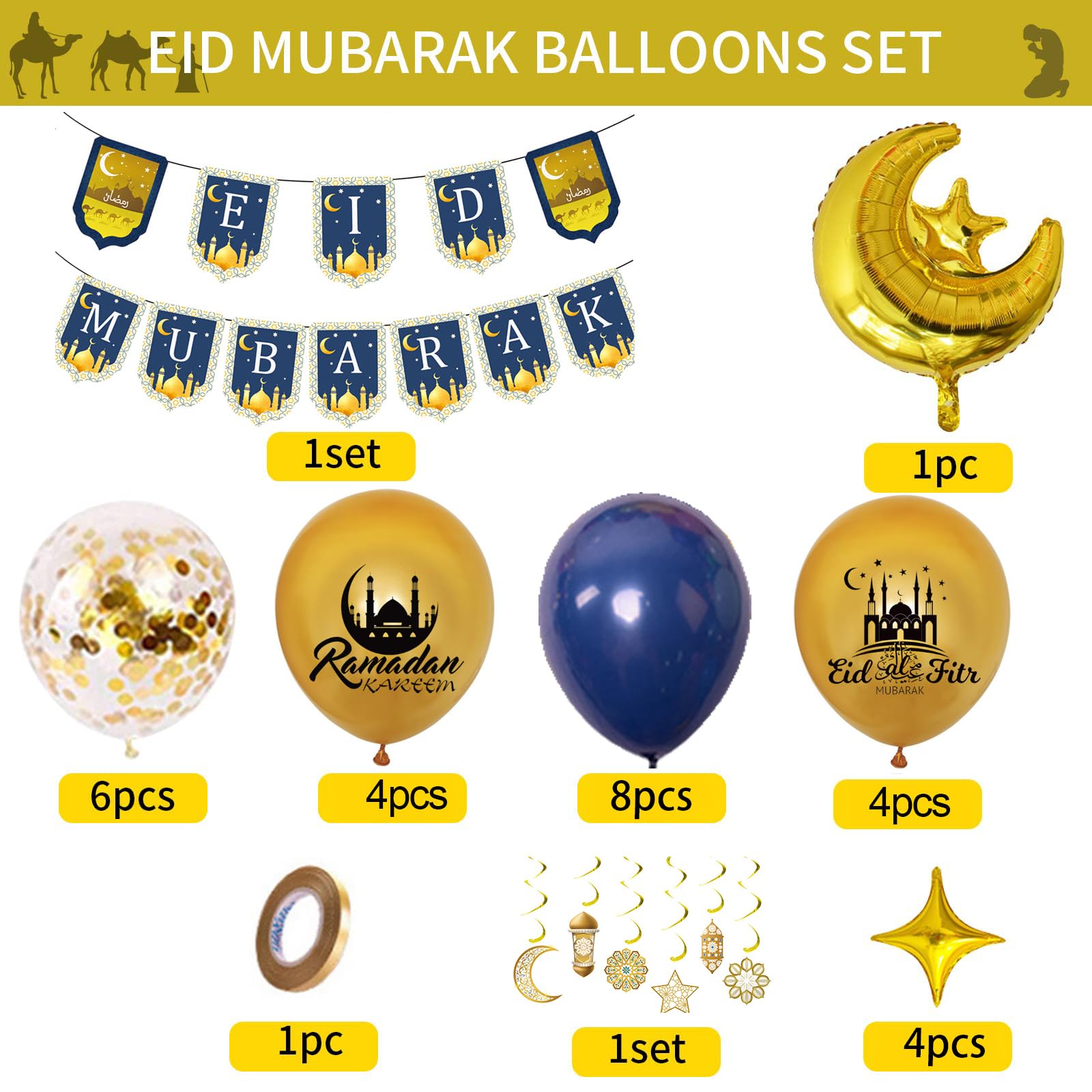 Guirlande Ramadan Kareem - Bannière Lettres Et Guirlande Lune/étoile Pailletées Bleues - Décoration Intérieure/extérieure Pour Eid