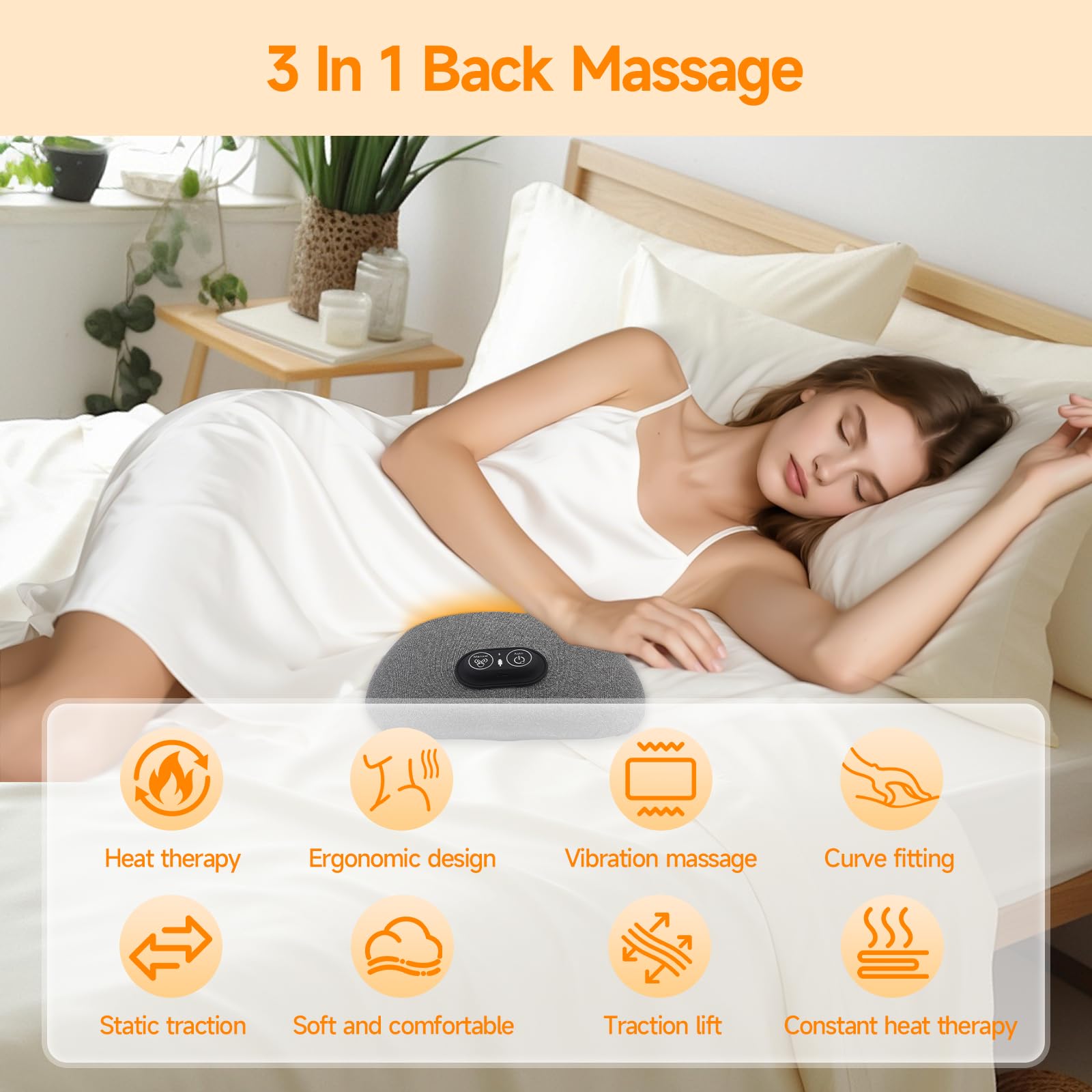 Cuscino Lombare Massaggiante Ricaricabile 3-in-1 con Calore, Vibrazione e Trazione - Supporto Lombare Ergonomico 26° per Ufficio, Casa e Viaggi (Grigio Scuro)
