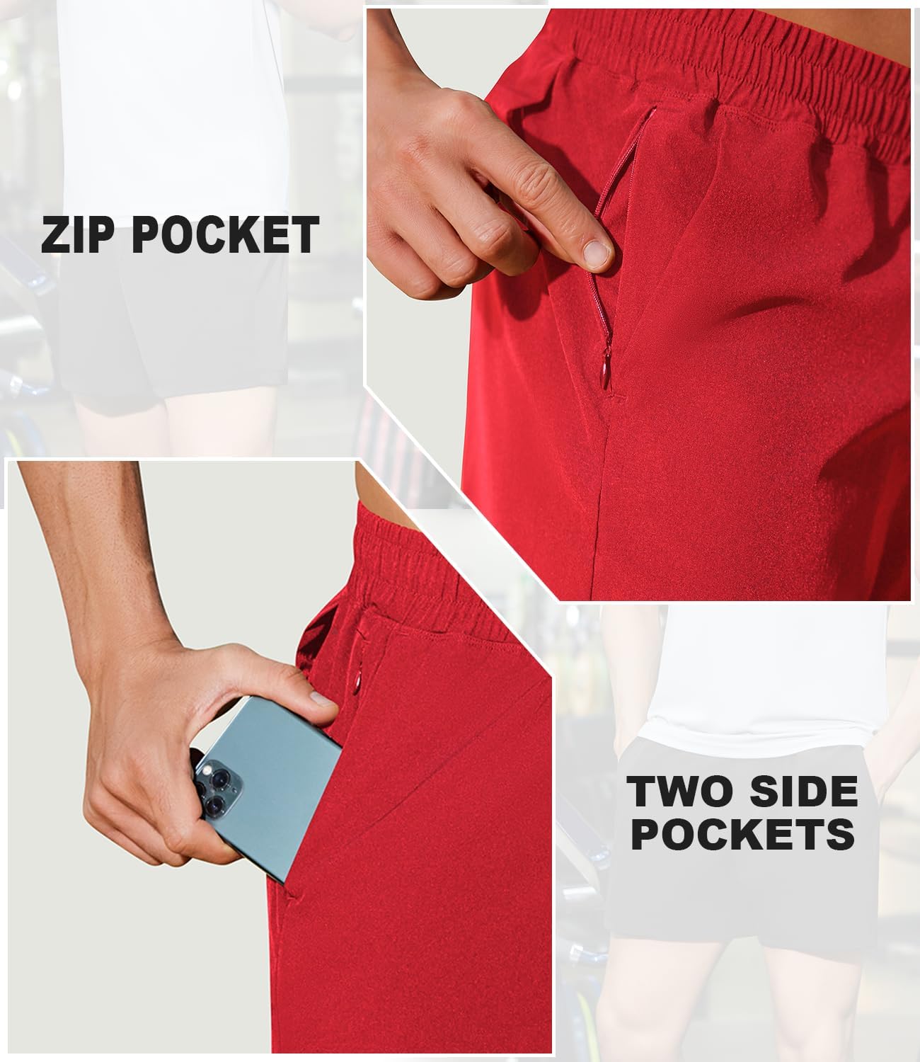 PINSPARK Men's Workout Shorts 5" Lightweight Running Shorts Quick Dry Athletic Gym Shorts with Zip Pocket Towel Loop - Image 3