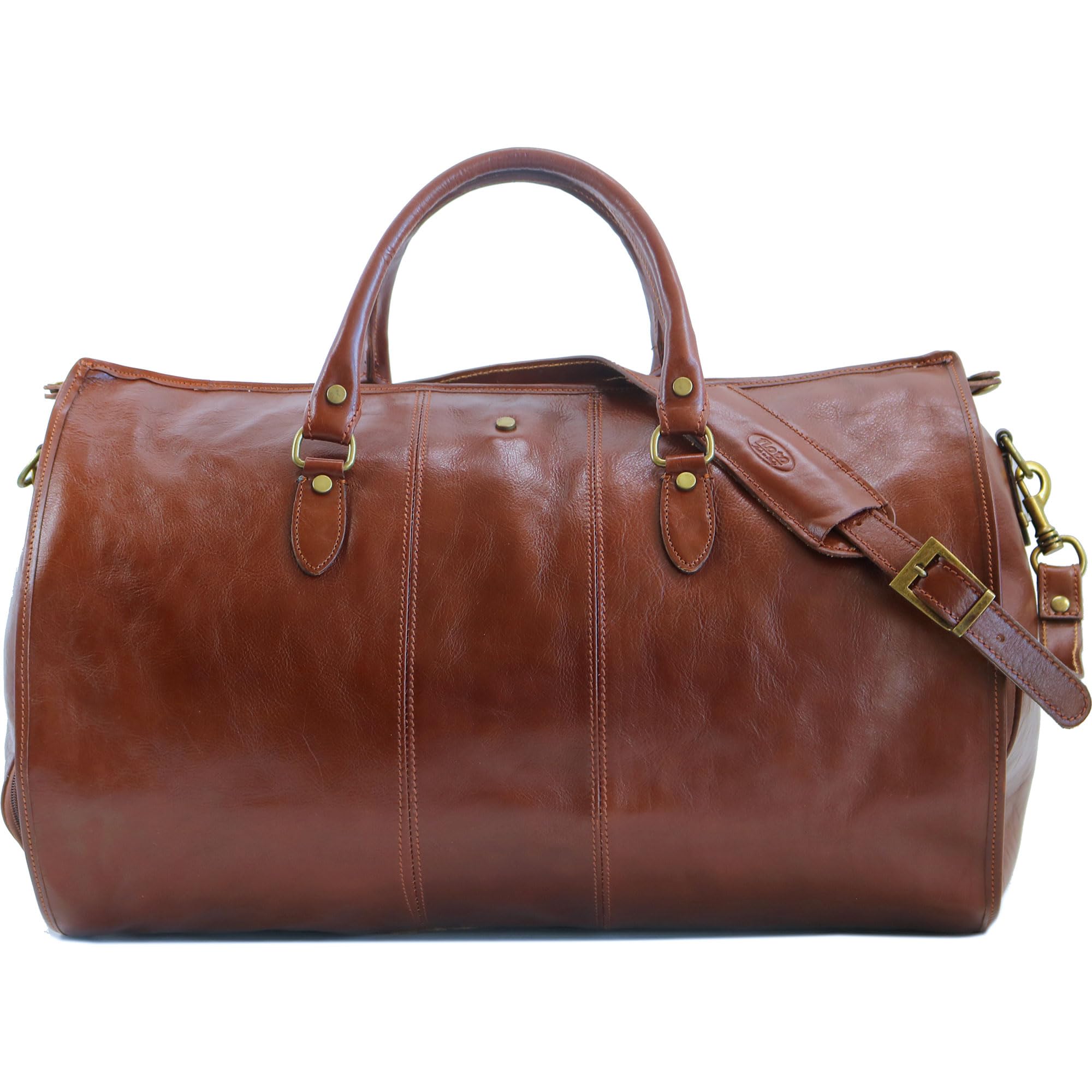 Floto Venezia Garment Duffle Travel Bag Suitcase in Brown Full Grain Leather