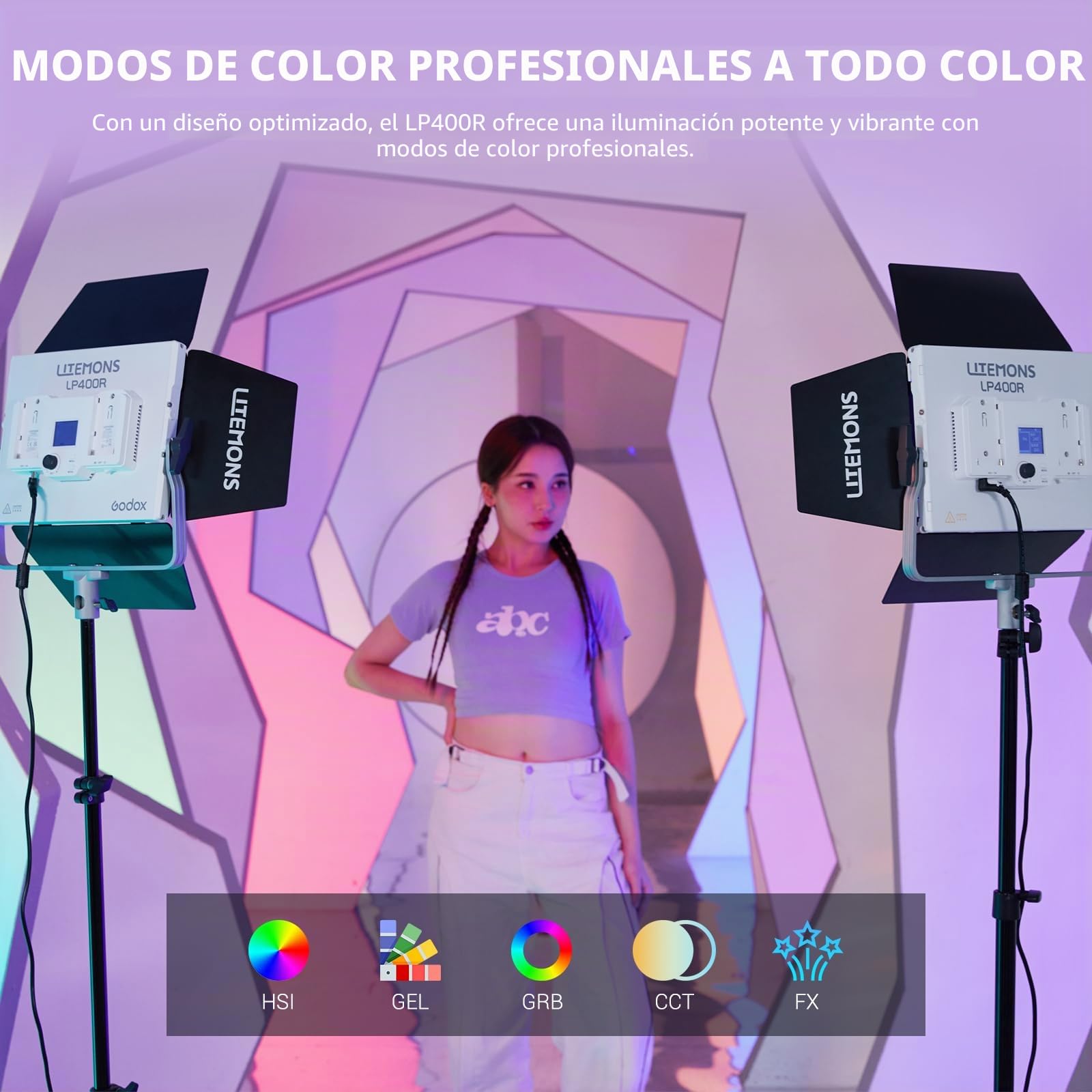 Godox Litemons LP400R RGBW LED Video Light | CCT 1800K-10000K 36W Luz Panel,con Modo HSI y Modo Gel,14 Efectos de Luz,Control APP de Soporte para Fotografía
