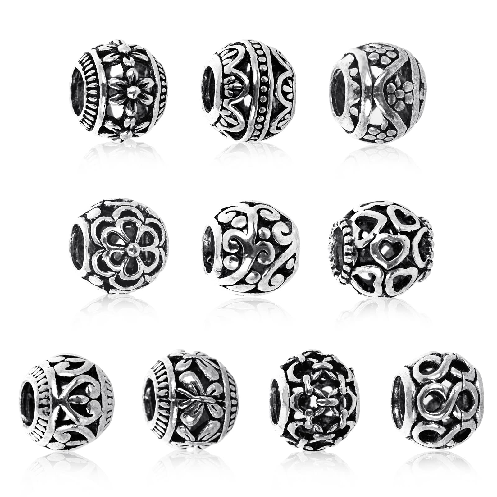 Nbeads Lot De 200 Perles Tibétaines Européennes De Style Tibétain - En Métal - Grand Trou - En Alliage - Perles En Vrac - Argent Vieilli - Pour La Fabrication De Bijoux