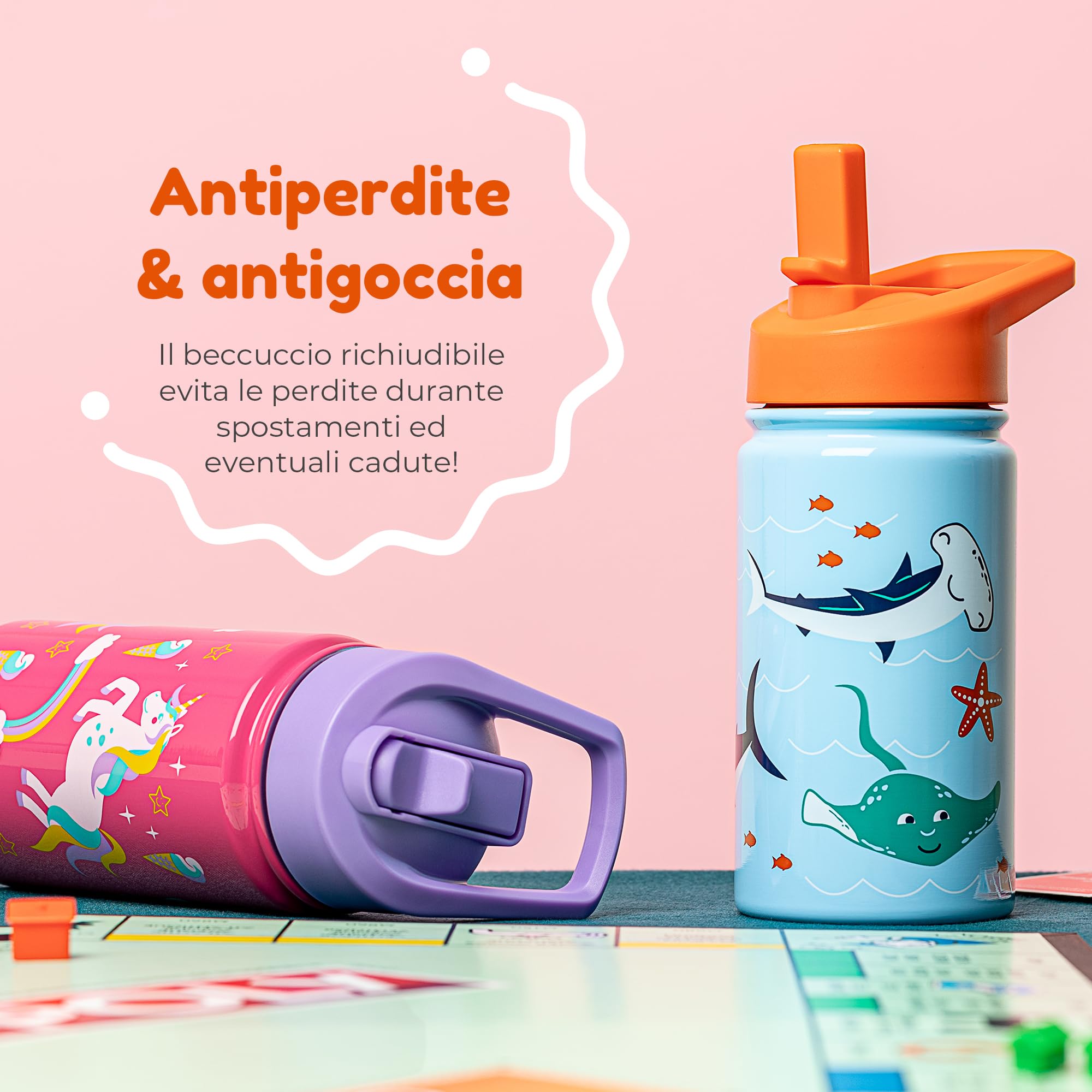 Borraccia Bambini con Cannuccia 400 ml BOZ, Termica, Lavabile in Lavastoviglie, BPA Free, Antigraffio
