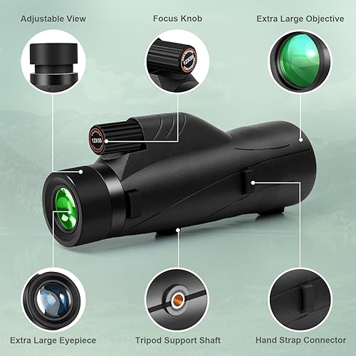 Miniatura 2 de Telescopio monocular de alta potencia de 12 x 56 con adaptador para teléfono inteligente, trípode bolsa de viaje, monoculares de visión más grande