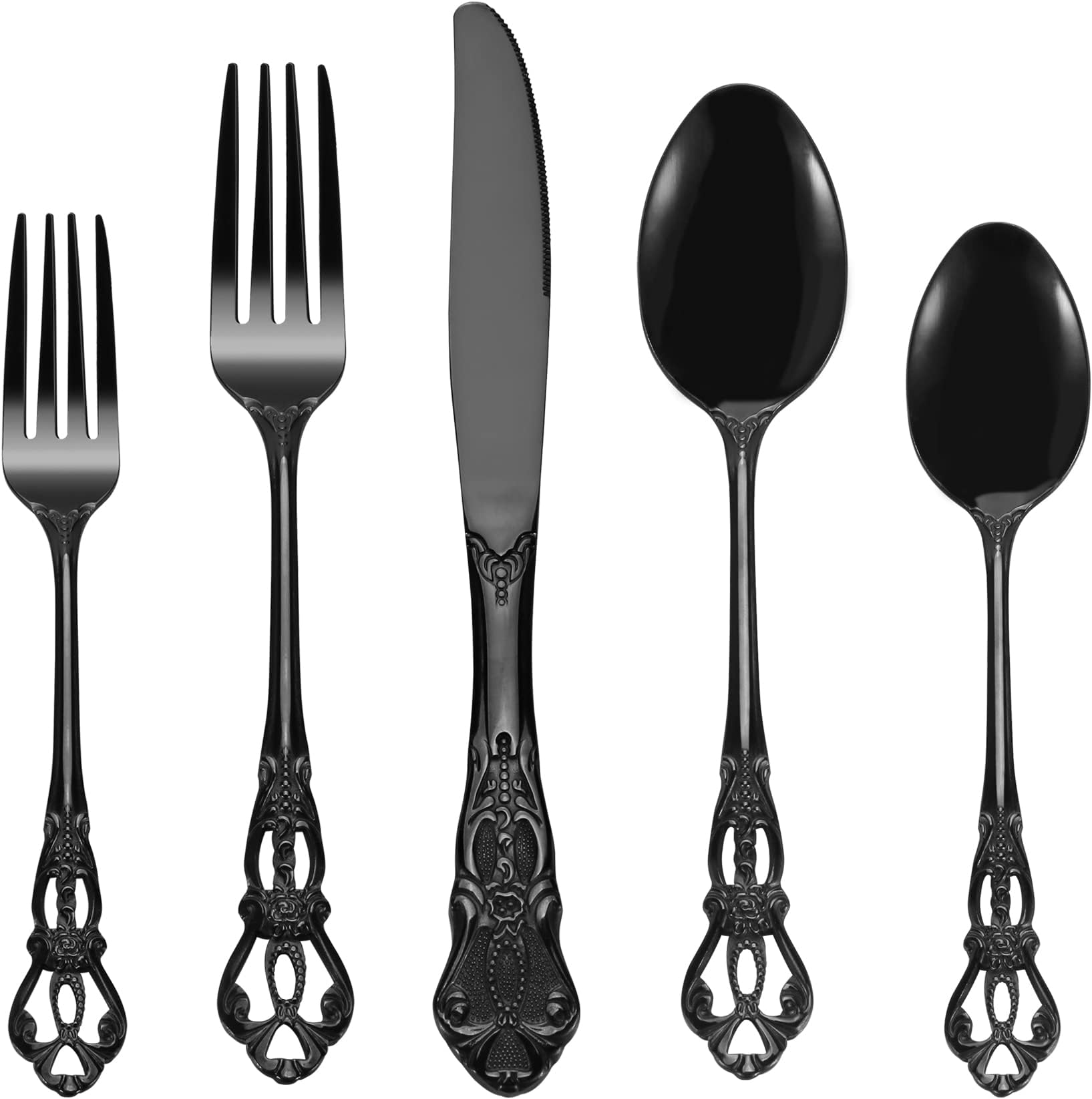 Runfly Gorgeous Retro Royal Black Stainless Steel 20 Pieces Flatware Set, Black Silverware Set, Anti-rust Stainless Steel dark Cutlery Set Utensils Including Fork Spoon and Knife