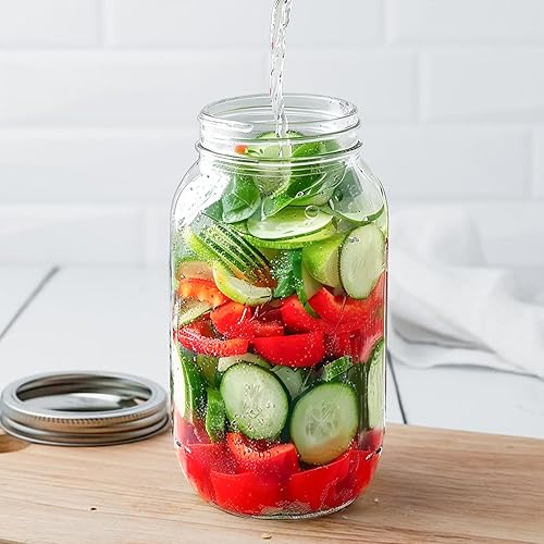 Miniatura 8 de ComSaf Tarros mason grande, boca ancha, 64 onzas, 3 frascos, pinta con tapa, banda de sellado, vidrio, para conservas, encurtido, mermelada,
