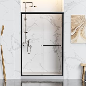 44-48" W x 72"H Semi-Frameless Double Sliding Shower Door, Black