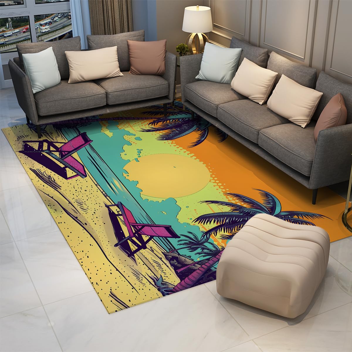 Tapis 160x230cm Pop Art coucher de soleil pour descente de lit moderne