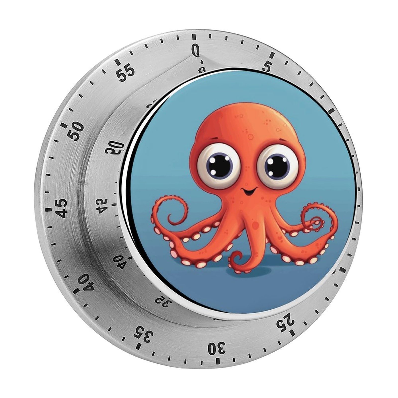 Big-Eyed Red Octopus Timer Exquisite Stainless Steel Magnetic Timers Waterproof Durable Mechanical Countdown Countup for Loud Alarm for Baking Grilling Studying