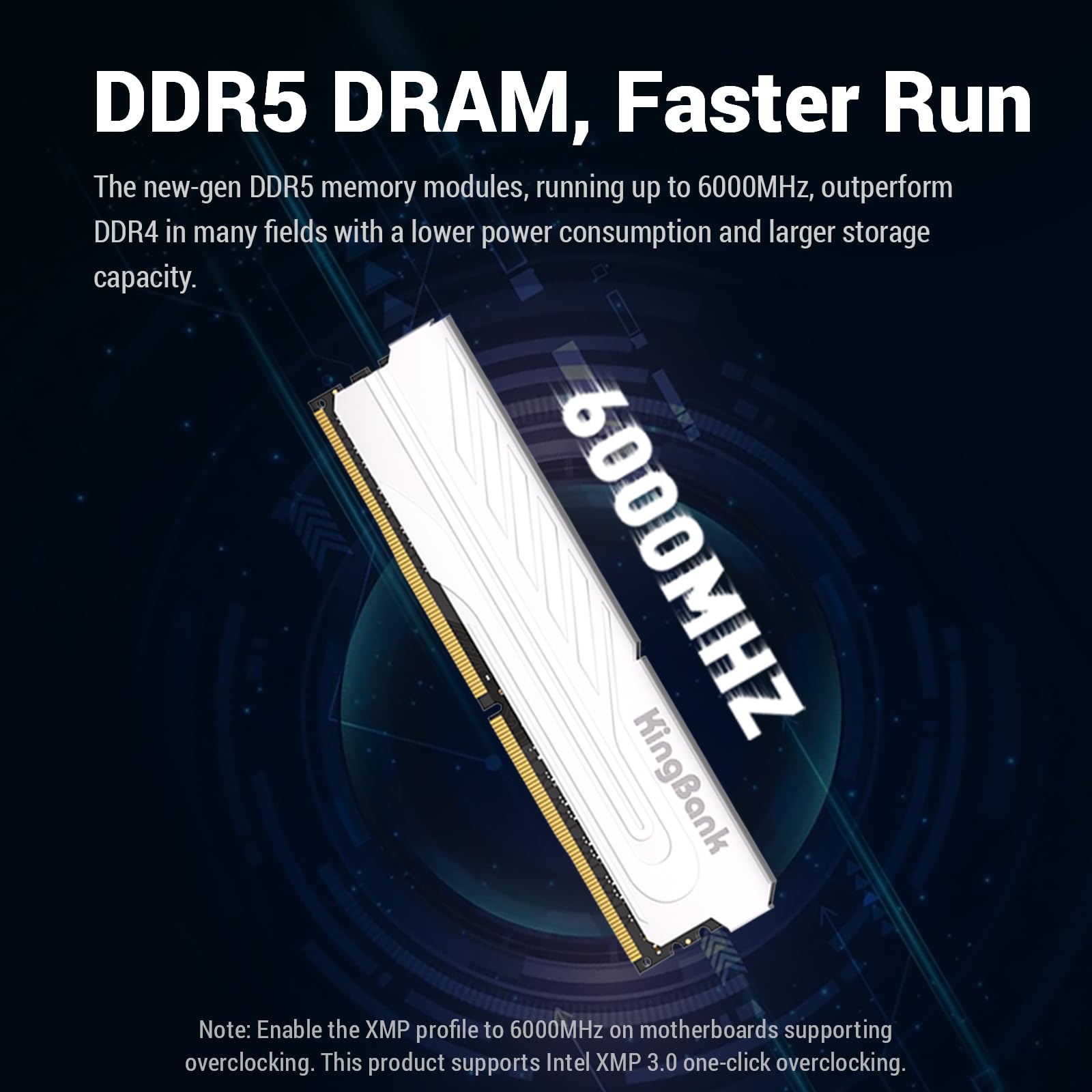 Memória Ram KingBank DDR5 16GB 6000Mhz 1.35V CL36 Prata dissipador