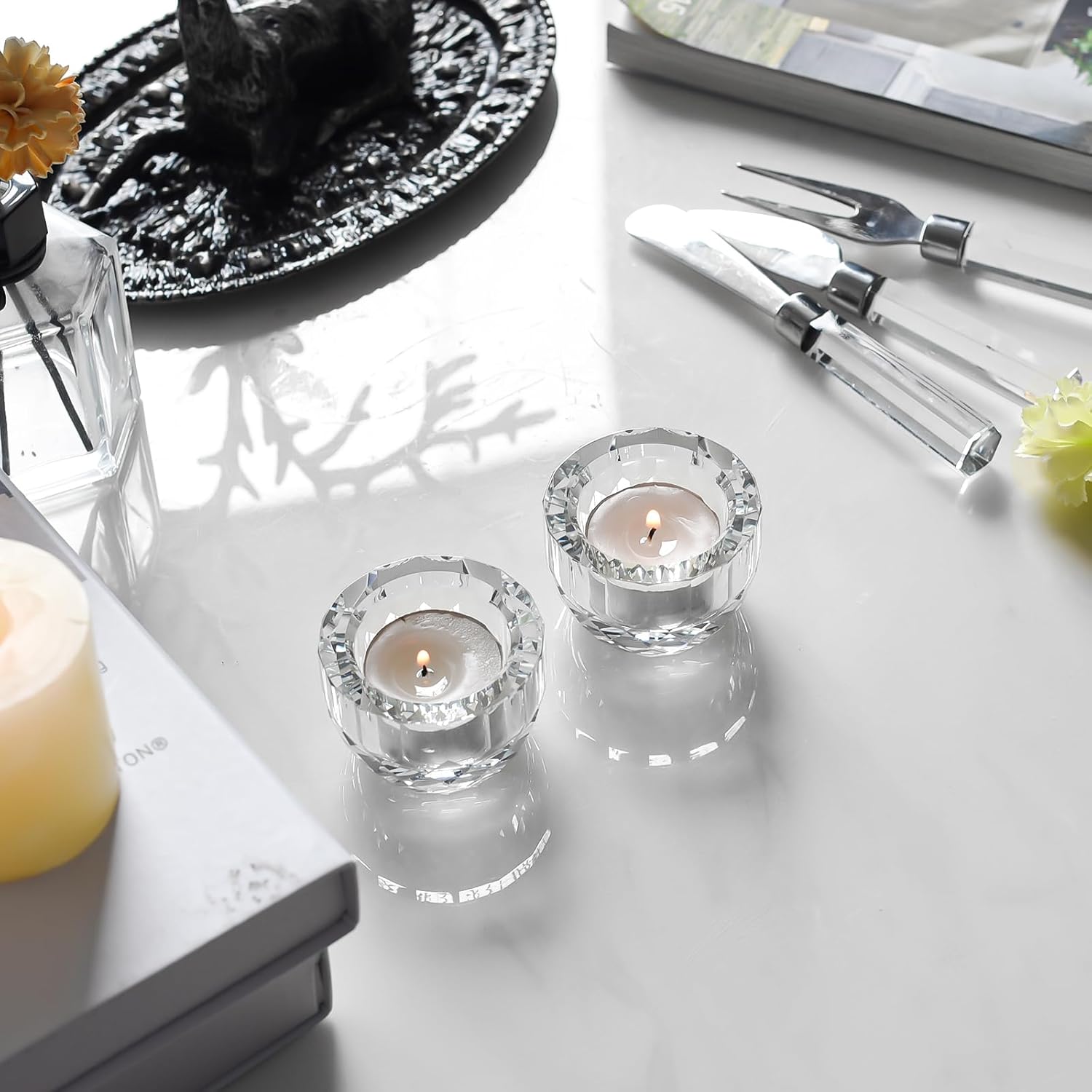 Crystal Tealight Candle Holders, Candlestick Holders for Wedding Centerpieces, Christmas Decor, Party Decorations, Home Table Accessories (2pcs) - Image 5