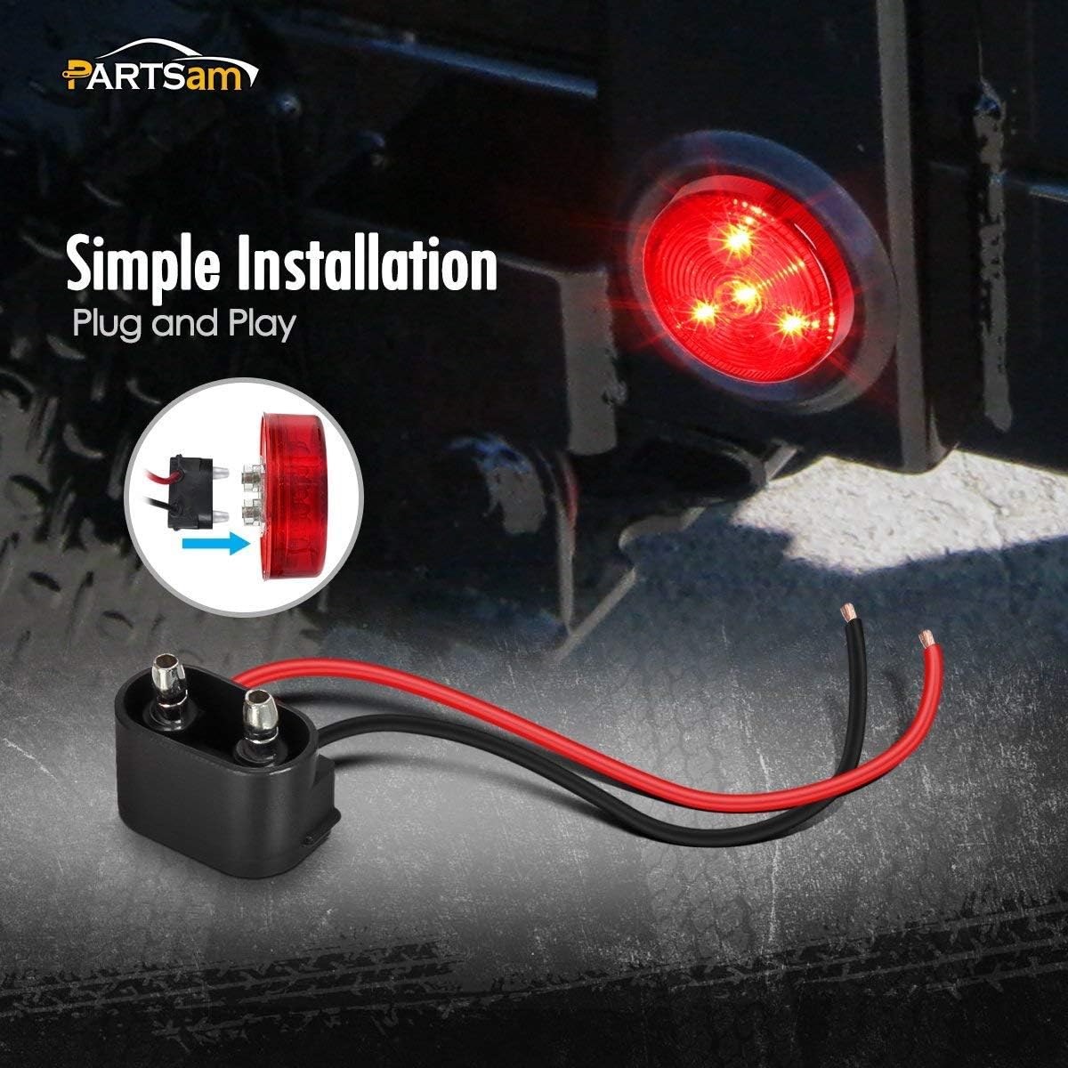 Partsam 7Pcs 2" Inch Round Trailer LED Marker Lights [DOT Approved] [Grommet and Wire Pigtails] [Flush Mount] [Waterproof IP67] Marker Clearance Lights for Trailer Truck (2Red+5Amber)
