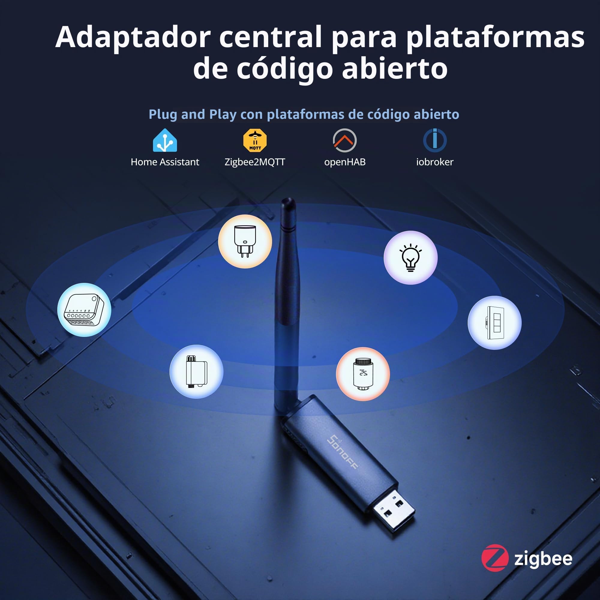 SONOFF Zigbee 3.0 USB Dongle Plus MG24, coordinador y enrutador Zigbee con Chip EFR32MG24, Antena 3dBi, Compatible con Home Assistant, Zigbee2MQTT, openHAB