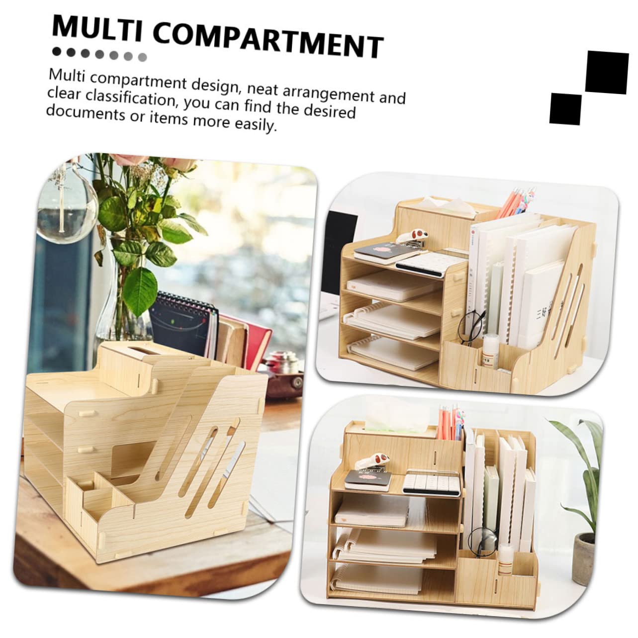 Organizador de Escritorio y Capacidad de Almacenamiento Grande Material Sintético Resistente Diseño de Múltiples Compartimentos para Documentos y Papelería