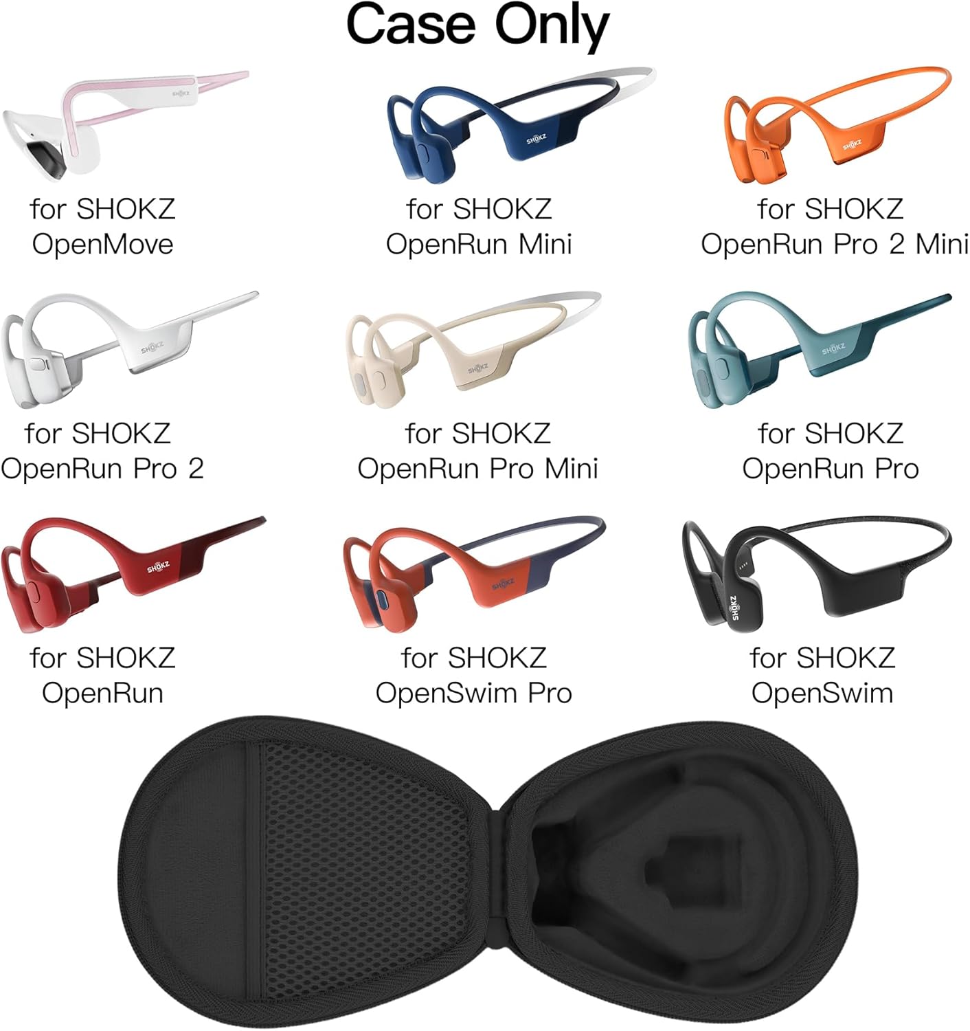 co2CREA Hard Case for SHOKZ New OpenRun Pro 2/1/Mini, OpenRun Standard/Mini, OpenMove, OpenSwim Pro, OpenSwim, Compatible with All SHOKZ Open-Ear Bone Conduction Sport Headphones, Black Case - Image 2