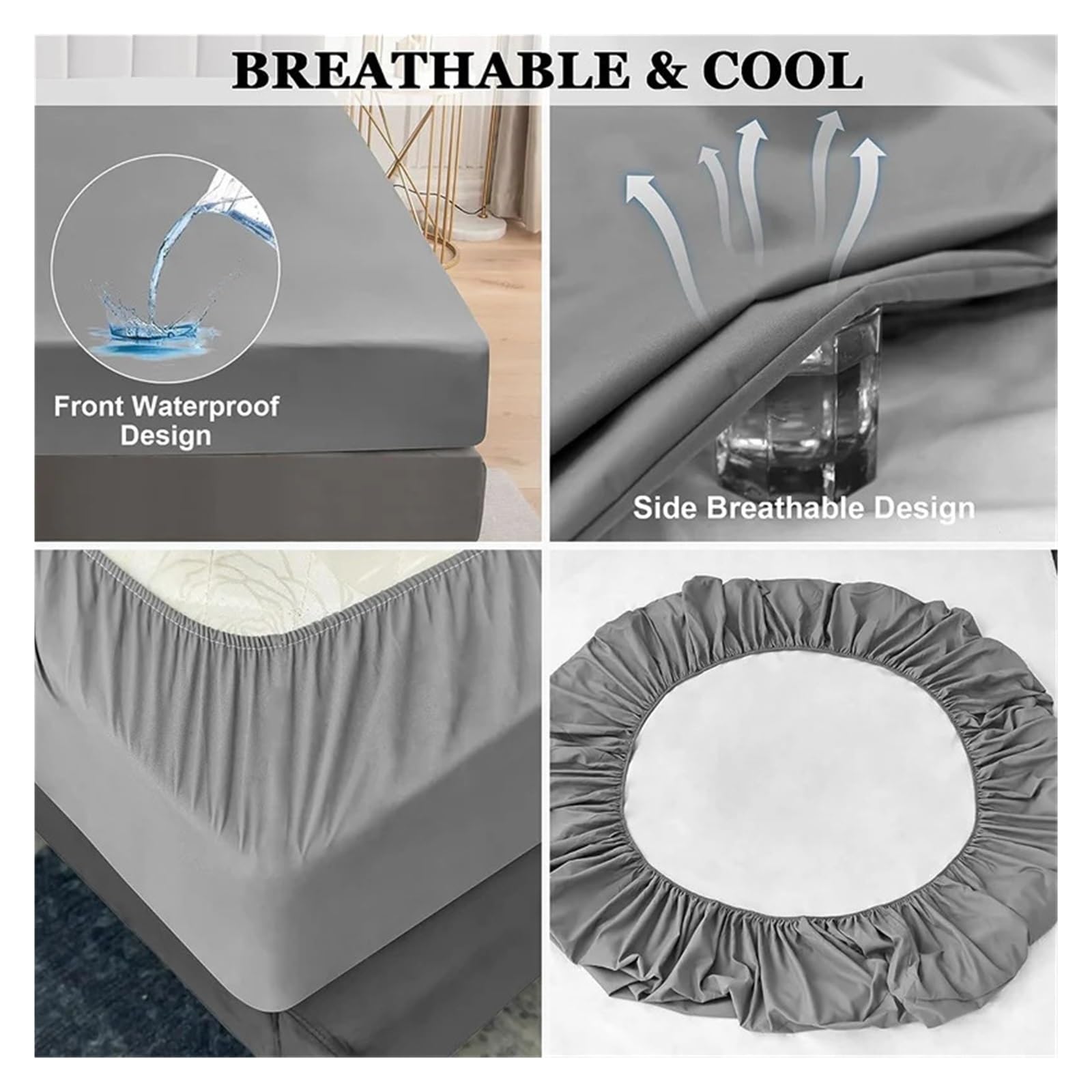 Cubre Colchon Funda de colchón Impermeable, sábana Ajustable con Banda elástica, Protector Antideslizante for Cama Individual, Doble, Queen y King(Cream White,Twin 39x74x12inch)