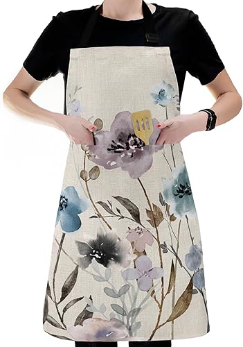 Miniatura 1 de Delantal de chef ajustable, delantal floral bohemio con bolsillos, para hombres y mujeres, delantal de cocina impermeable