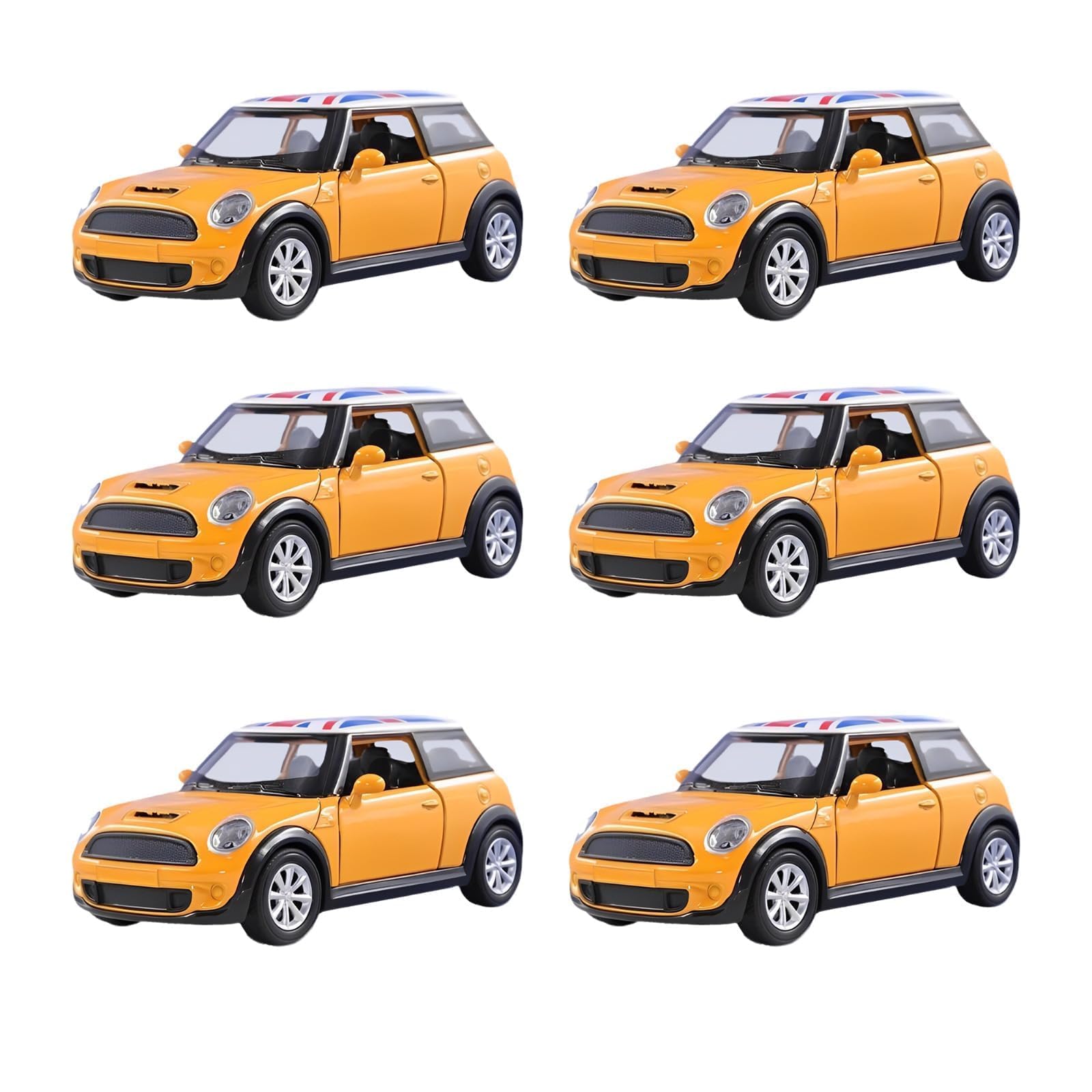 MSQUARE Yellow Mini Cooper Car, Pull-Back Action, Modern Sports Look, Compact & Portable, Vibrant Colour, Long Lasting Fun, Promote Motor Skills, (6 Pcs)