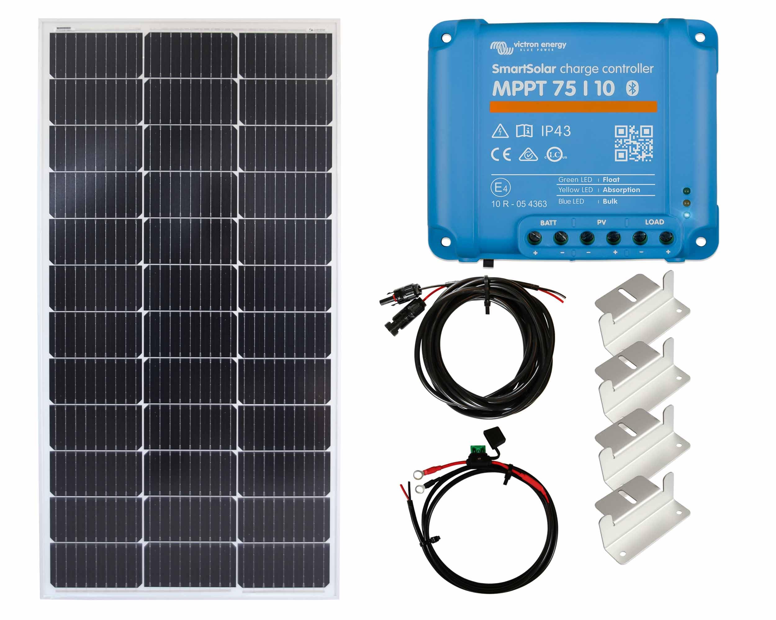 100w Mono Solar Panel Kit Battery Charging MPPT Controller Z-Brackets with Mounting Brackets and Cables