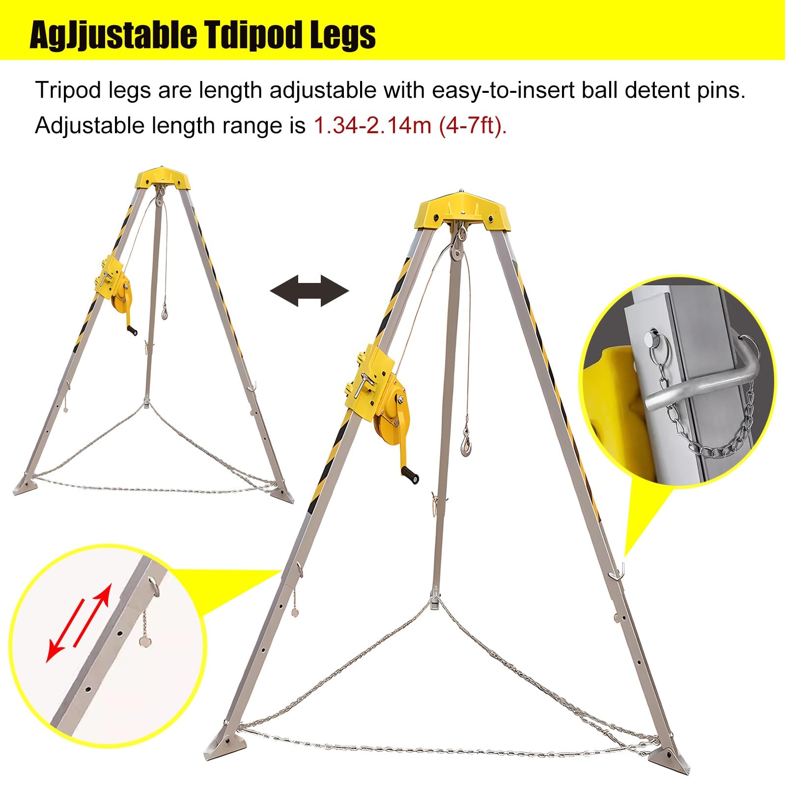 Support de treuil, Kit trépied en Aluminium, treuil de Levage for, sécurité avec Dispositif Verrouillage Automatique(2600 LBS Winch)