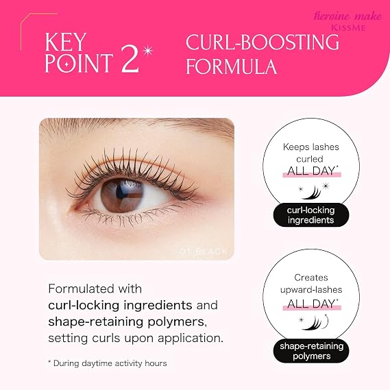 Heroine Make by KissMe Waterproof Mascara Black | Volumizing, Lengthening & Smudge-Proof Formula | Waterproof Mascara for Long-Lasting Curl & Volume | Made in Japan