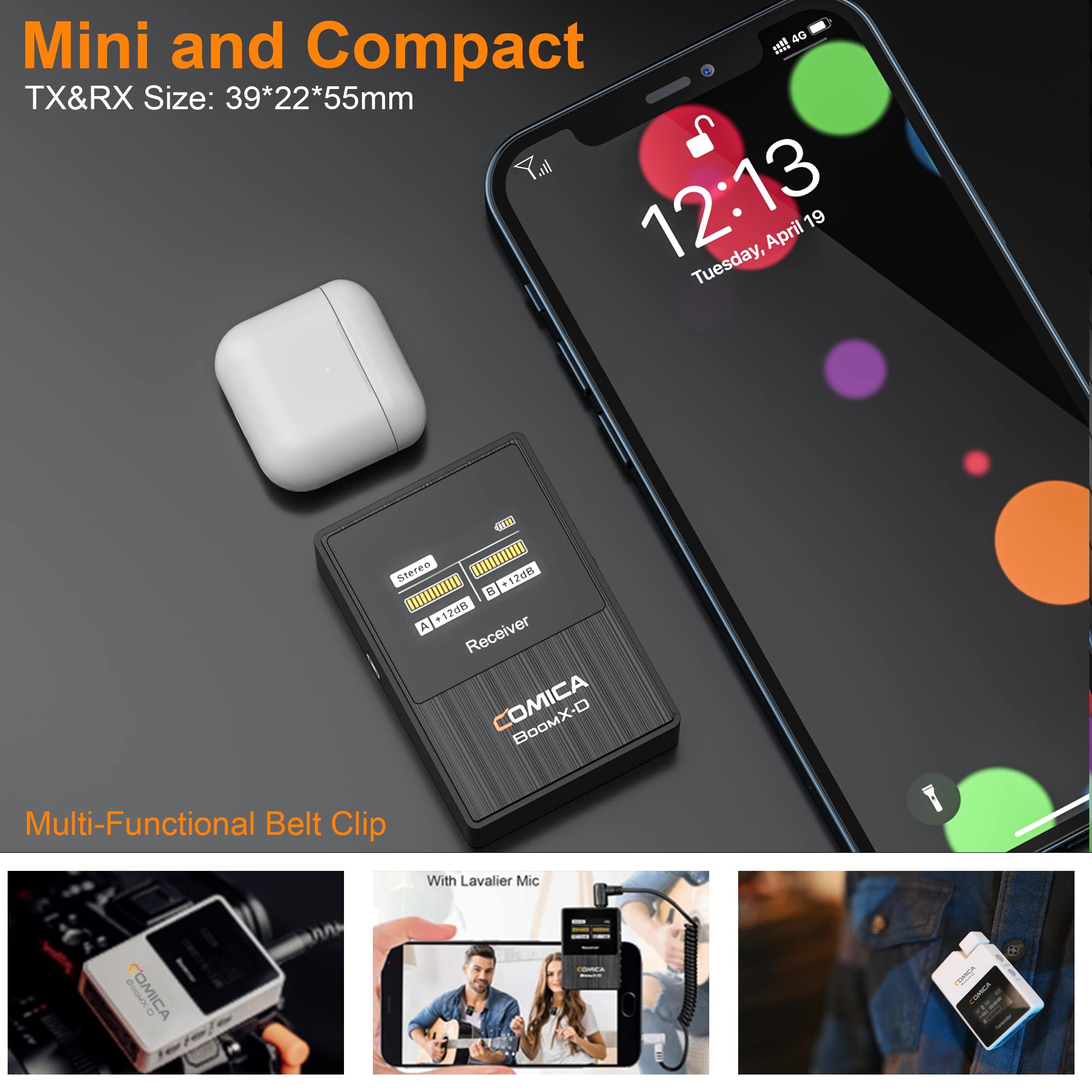 comica Micrófono Lavalier inalámbrico, BoomX-D1 2.4GHz Sistema de micrófono de Corbata inalámbrica con 1 transmisores y 1 Receptor, Micro Lav para DSLR Cámara/Videocámara/Smartphone Podcast