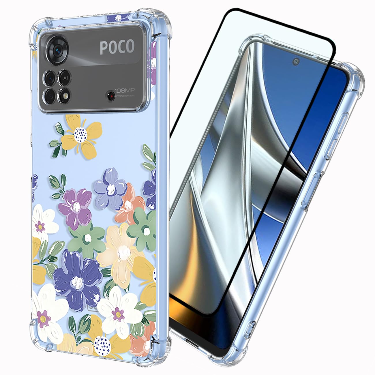 Cover Sfumata Per Xiaomi Poco X4 Pro 5G: Custodia TPU Morbida Antigraffio (Blu Rosa)