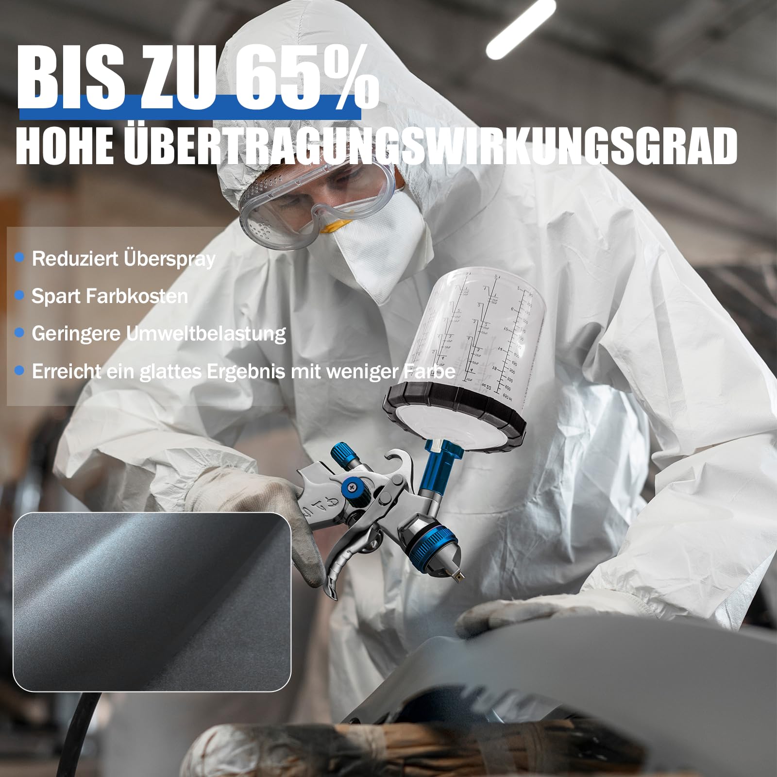 HVLP Fließbecher Lackierpistole Spritzpistole, Premium-Kit mit 1,4/1,7/2,0 mm Düsen & Luftdruckregler, 10x 650ML Mischbecher Farbsprühgerät für Automobilbereich