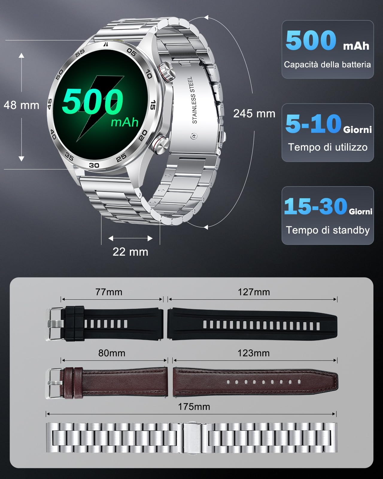 MEGALITH Smartwatch Uomo Orologio Chiamate: Whatsapp Bluetooth Smart Watch Android iOS - Pressione Sanguigna Frequenza Cardiaca Misura - Fitness Sport Tracker Contapassi Argento