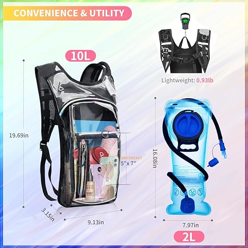 Miniatura 2 de Mochila de hidratación, mochila de agua con vejiga de hidratación de 2 litros, mochila de hidratación para rave, esencial para festivales,