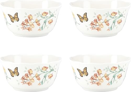 Lenox Butterfly Meadow Juego de tazones de melamina de 4 piezas, 1.3 libras, color blanco.